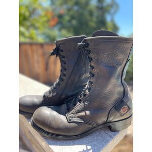 ~ Harley-Davidson 9.5 Men Motorcycle Boots Steel Toe Black Leather Zip Lace W11